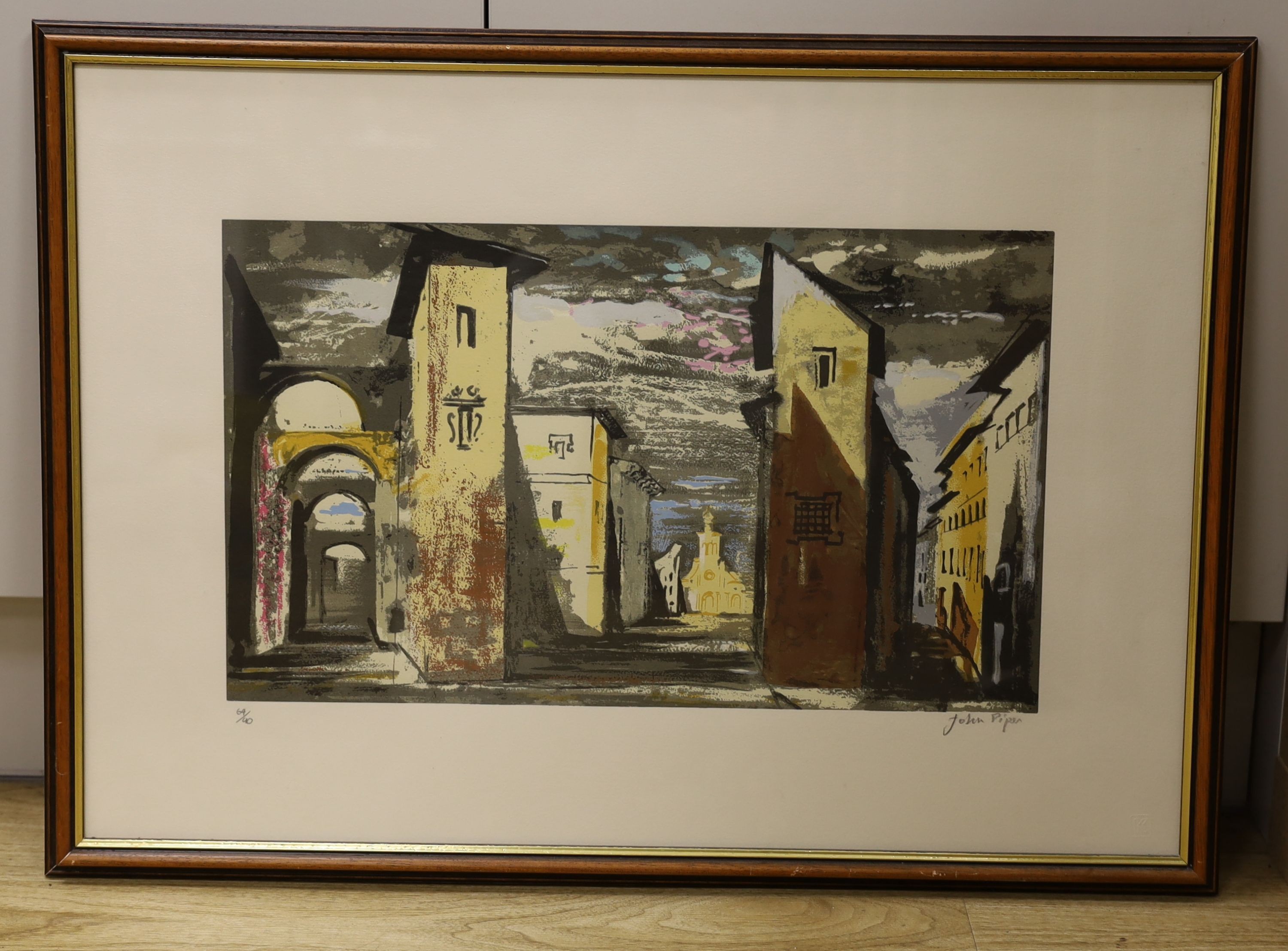 John Piper (1902-1993), limited edition print, street scene from Don Giovanni, signed in pencil, 64/90, 46 x 66cm